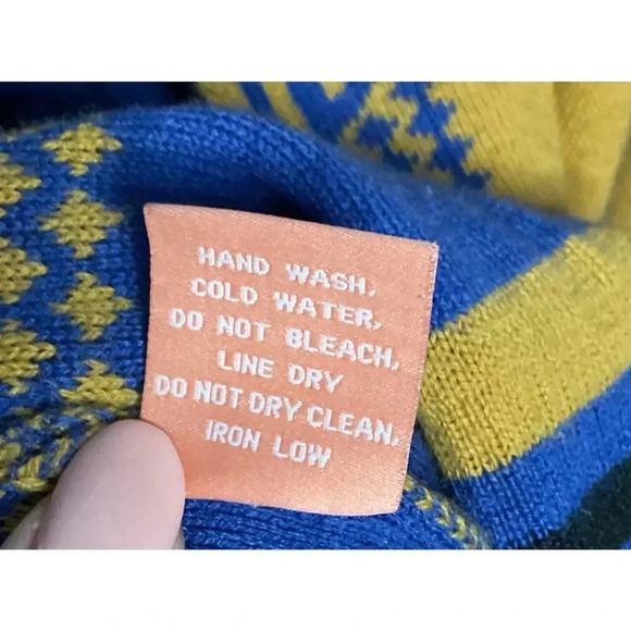 PeachPuff USA boho blue and yellow long open front duster cardigan size M - Picture 7 of 9